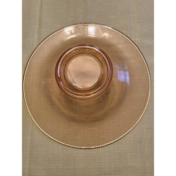 Vintage ClearPink Depression Glass Rolled Edge Console Bowl Serving Dish 11 1/4” - Picture 4 of 6